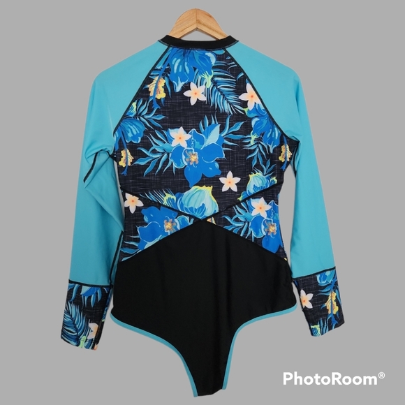 NWOT Wave Life Blossom Zip Front Blue Paddle Suit Large - Picture 2 of 8